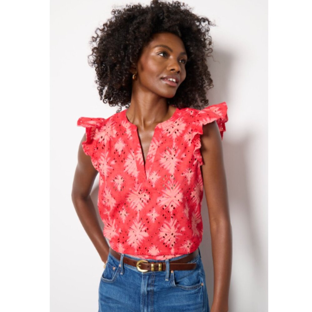 Evereve Nadia Eyelet Flutter Sleeve Top
